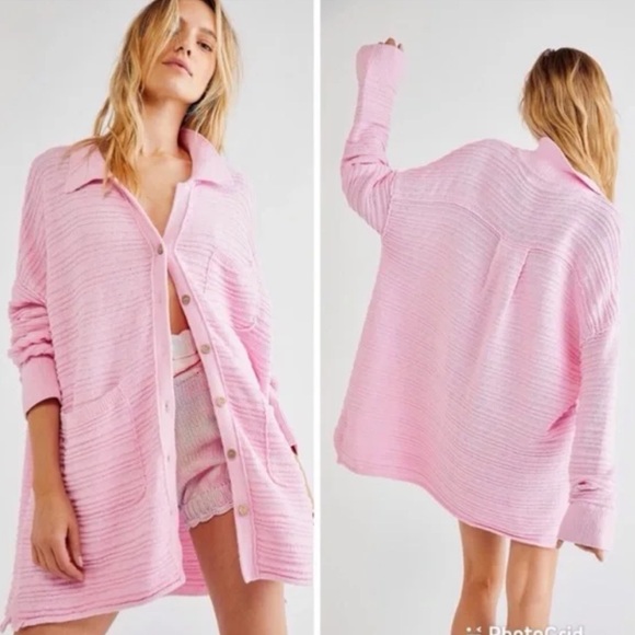 Free People Sweaters - Free People FP Beach Day Dreaming Button-Up Cardigan Pink Oversized Boho Medium